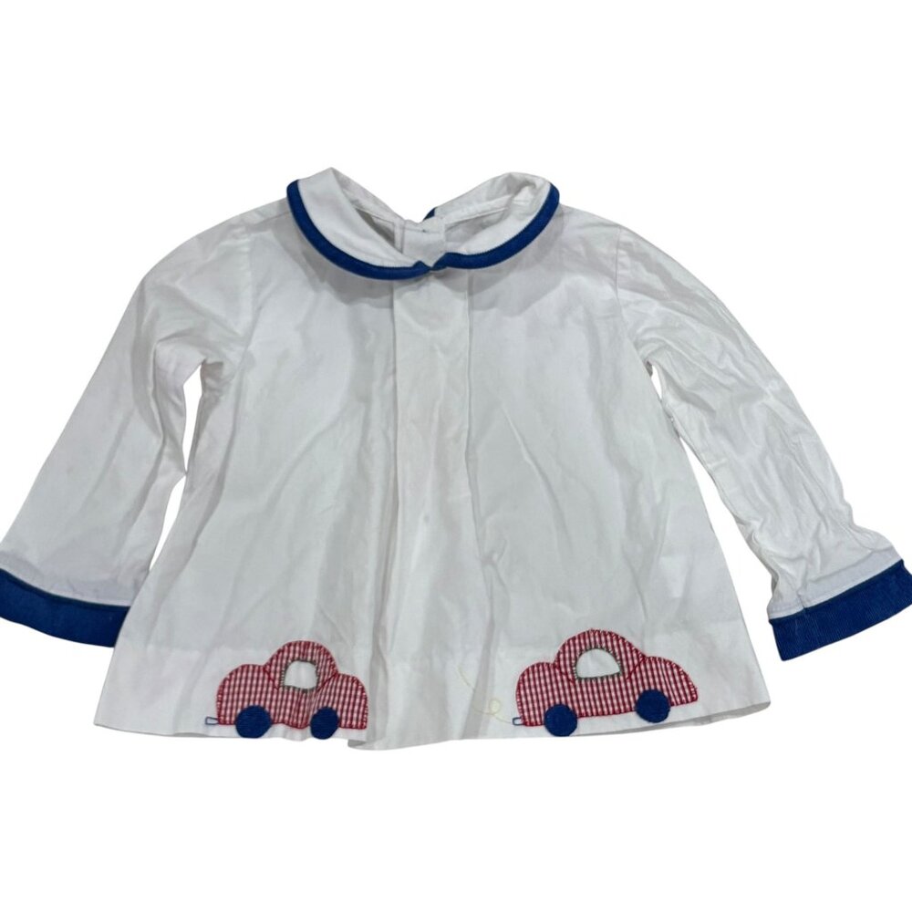Vintage Baby Button-Down Shirt W/ Red Checkered Car Appliqué 2T